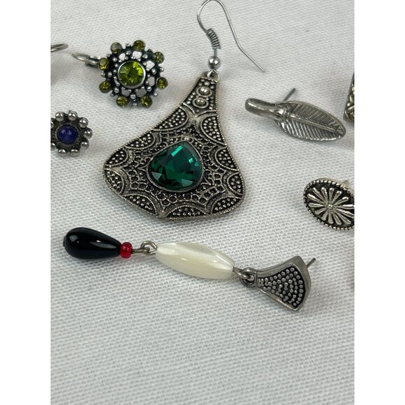 Mixed Lot Of 11 Single Earrings Vintage Modern Silver Tone Metal Gemstone Accent - Picture 3 of 7